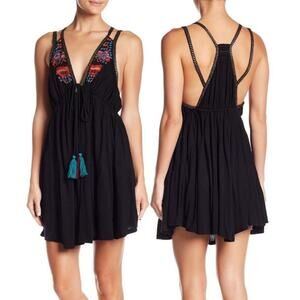 Free People Lovers Cove Embroidered Halter Mini Dress